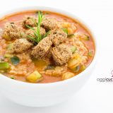 Zuppa di farro con zucchine e gamberetti