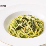 Tonnarelli con crema di asparagi e fave