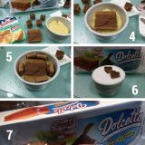 preparazione dolcetto al cacao con crema di vaniglia