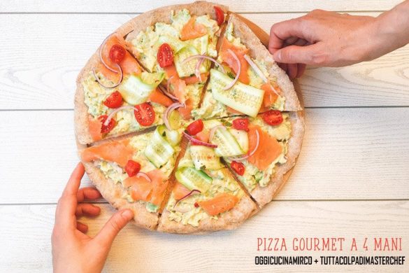 pizza gourmet a 4 mani preparata dai blog OggiCucinaMirco e TuttaColpaDiMasterchef.