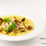 crema di finocchi con calamari spadellati e crostini di pane al rosmarino