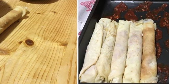 preparazione cannelloni di crepes