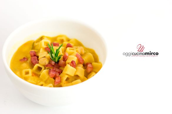 pasta e ceci in scatola con pancetta