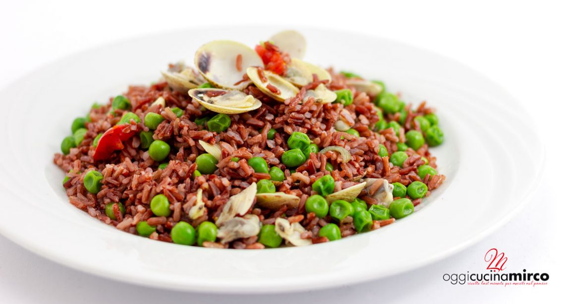 riso rosso con vongole e piselli